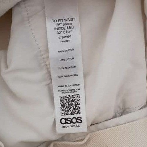 ASOS Denim Ecru Off White Wide Leg Jeans 26x26 100% Cotton High Waisted $55
