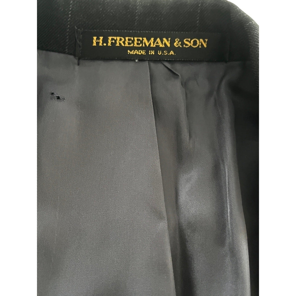 H Freeman & Son Black Pinstripe Wool Suit Jacket Mens 42R Business MADE IN USA