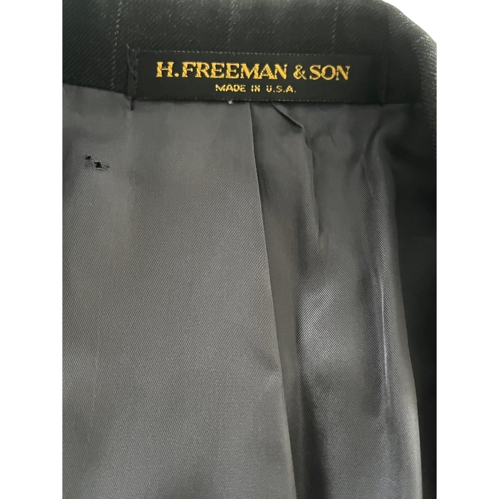 H Freeman & Son Black Pinstripe Wool Suit Jacket Mens 42R Business MADE IN USA