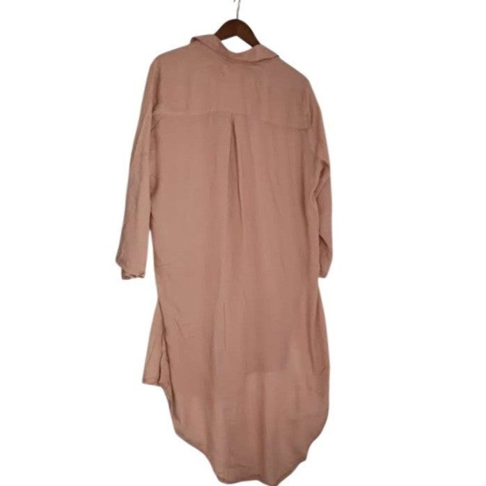NWT RHEA Boho Dusty Pink Viscose High Low Button Down Shirt Dress OS Coastal