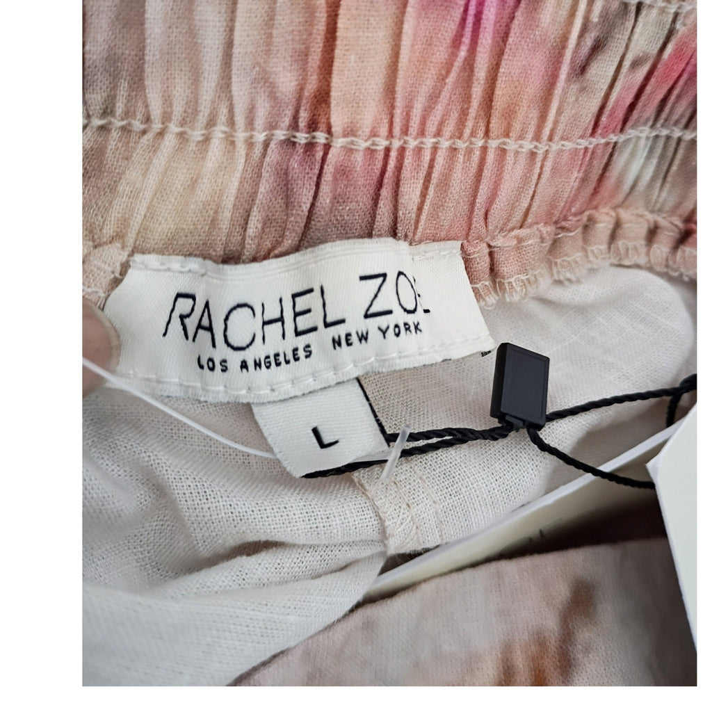 Rachel Zoe NWT Linen Blend Wide Leg Tropical Palm Tree Print Pants Peach Pink