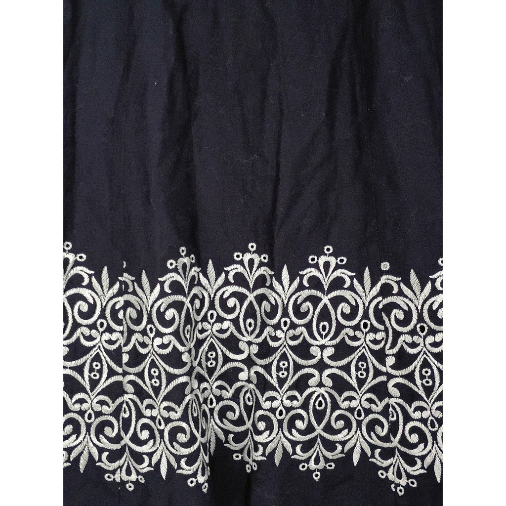 Ann Taylor Navy Blue Strapless Embroidered A-Line Dress Small 100% Cotton Summer