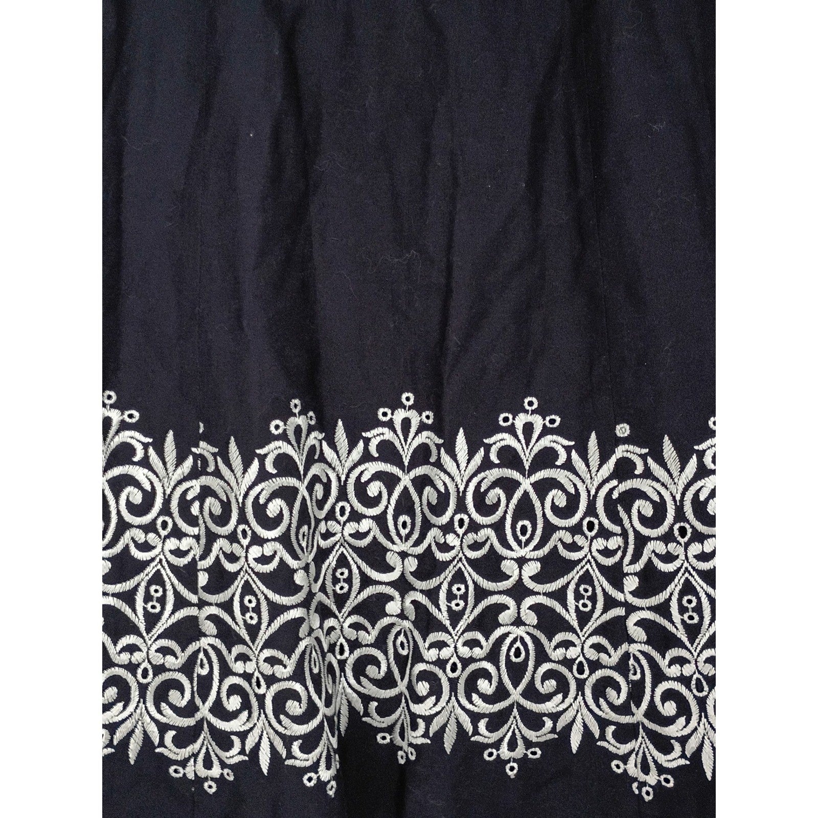 Ann Taylor Navy Blue Strapless Embroidered A-Line Dress Small 100% Cotton Summer