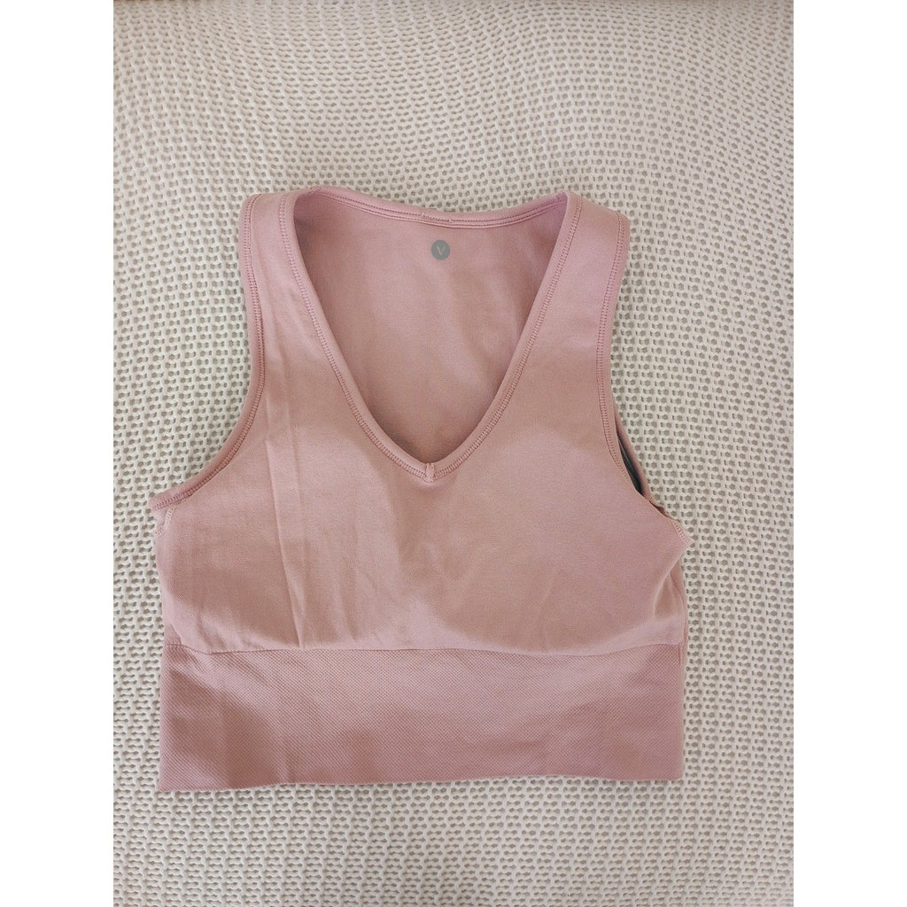 VELOCITY Seamless Ribbed Workout Activewear Bra Tank Top Dusty Rose Size Medium