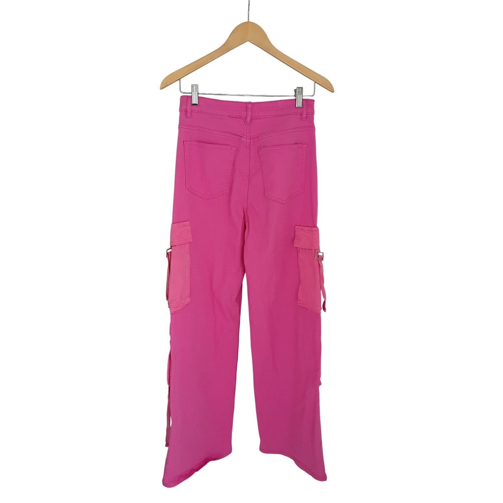 Hot Pink Cargo Jeans Wide Leg High Waisted Denim Pants
