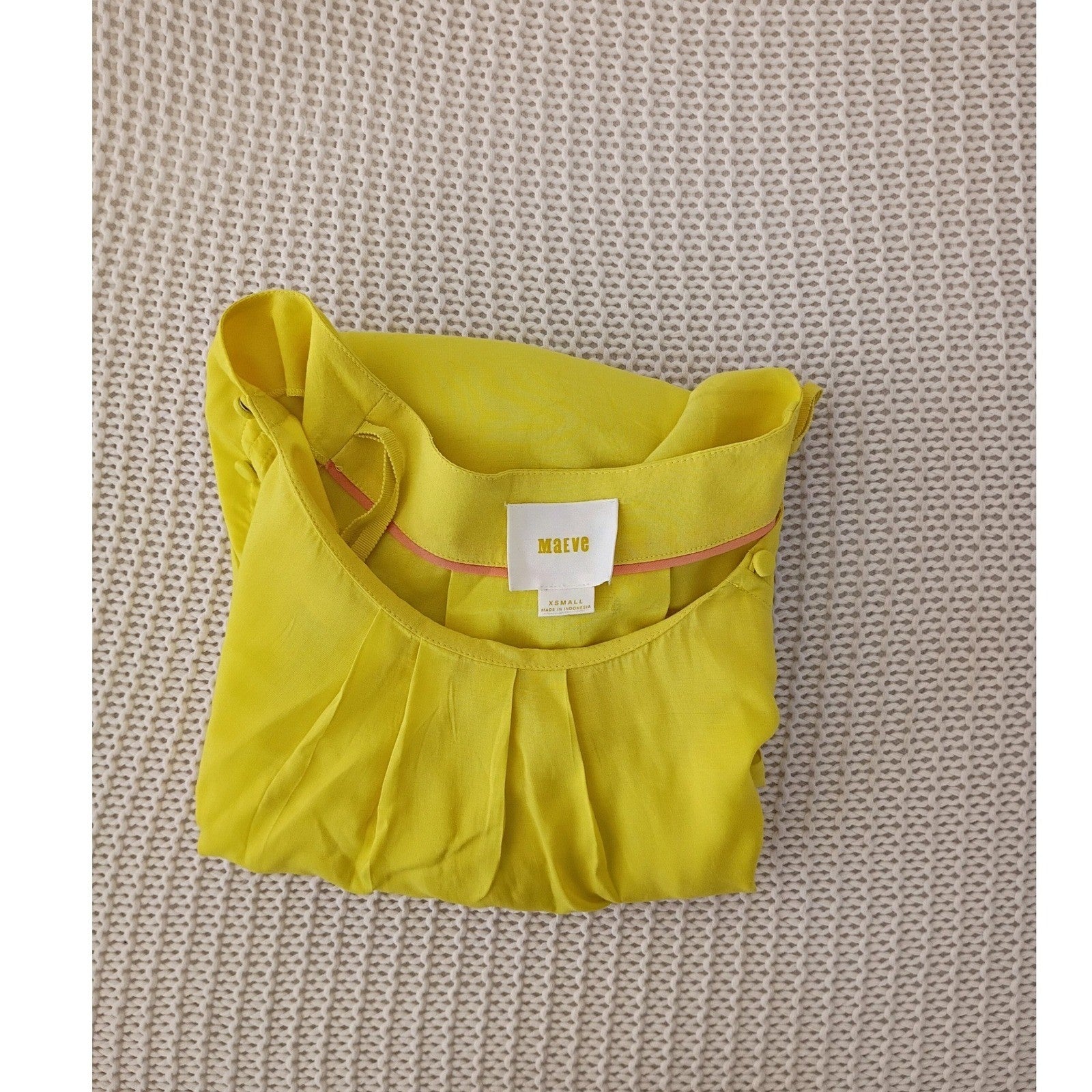 Maeve Anthropologie Citron Yellow Pleated Button Sleeve Rayon Blouse Fits S/M