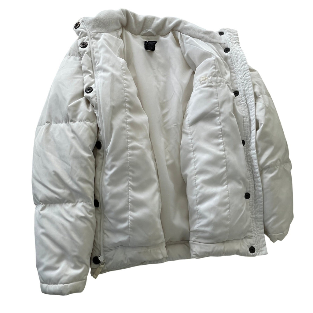 GAP Puffer Jacket White Down Quilted Fleece Lined Collar Full Zip Pockets M