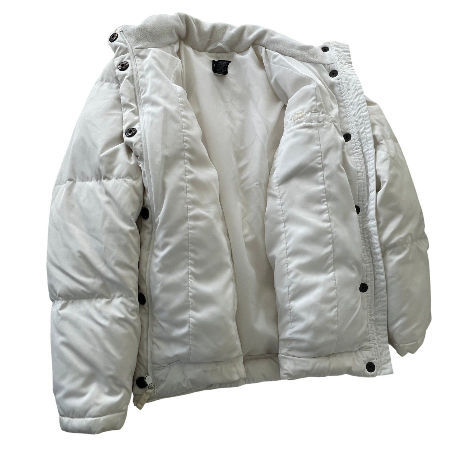 GAP Puffer Jacket White Down Quilted Fleece Lined Collar Full Zip Pockets M