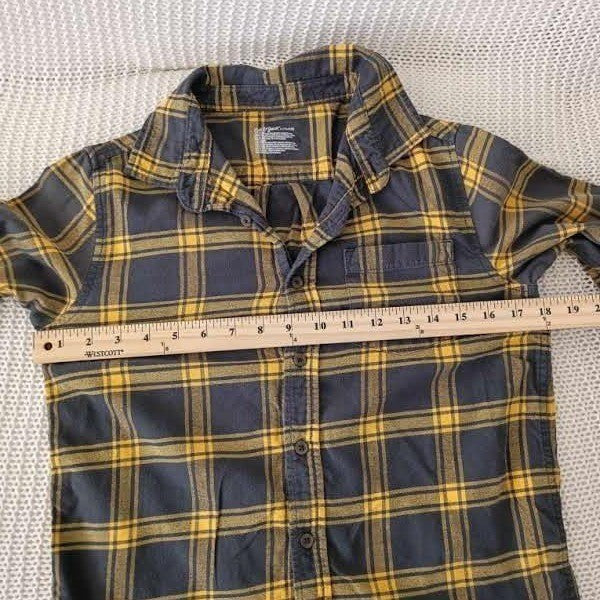 Cat & Jack Plaid Flannel Shirt Yellow Cotton Button Down Boys L 12/ XS Women Fit