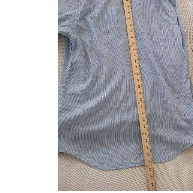 New Banana Republic Blue White Stripe 55% Linen  Button Down Shirt Men Medium M