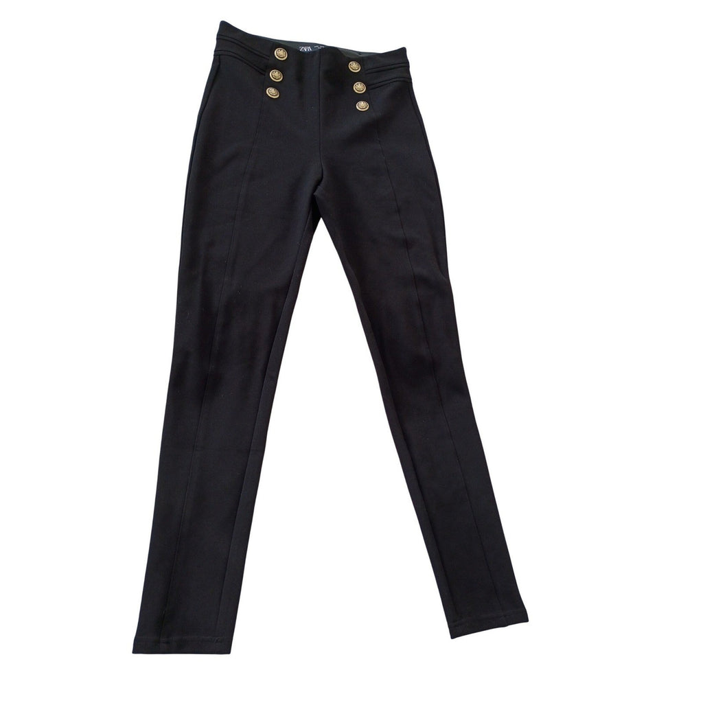 Zara Black Nautical Super High Waist Sailor Style Button Detail Pants M