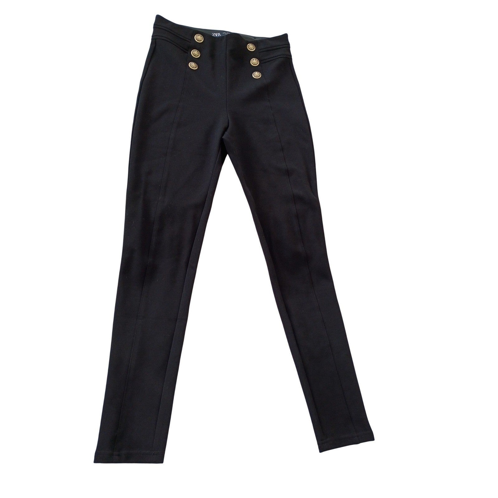 Zara Black Nautical Super High Waist Sailor Style Button Detail Pants M