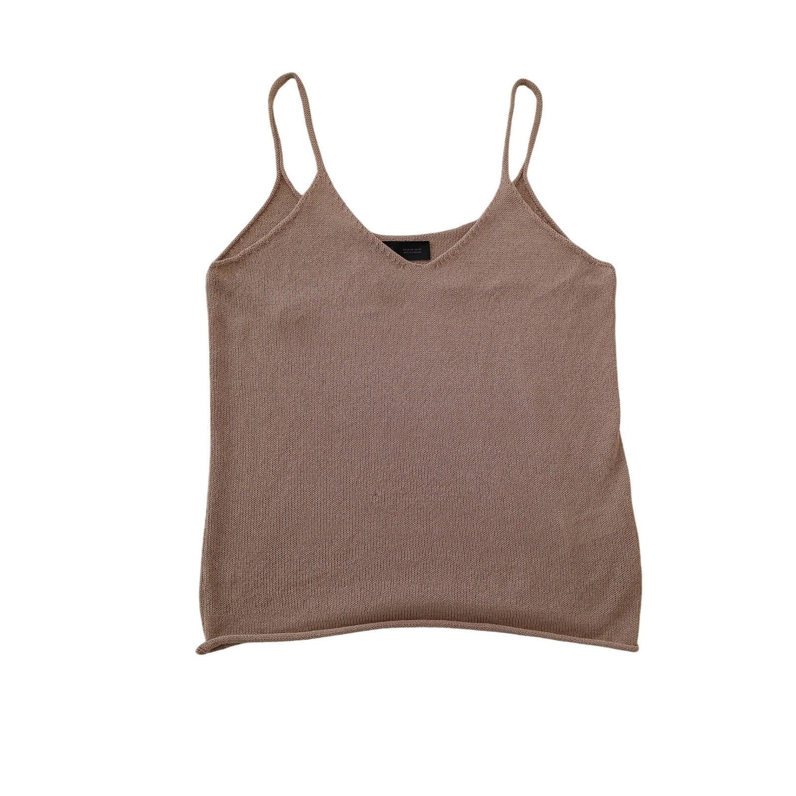 ZARA Knit V-Neck Camisole Tank Top Taupe M Minimalist Neutral Chic