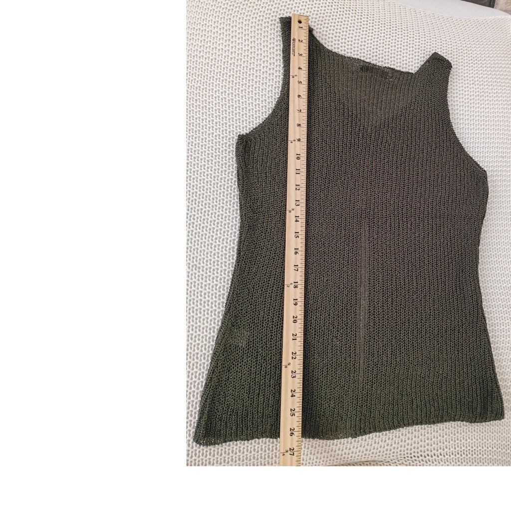 NWT -Zenana Olive Green Open Knit V-Neck Tank Top Sleeveless Vest XL