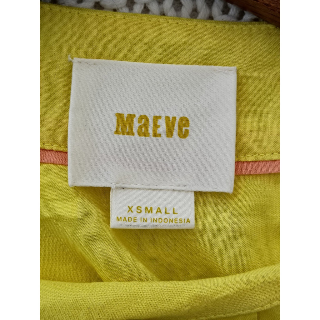 Maeve Anthropologie Citron Yellow Pleated Button Sleeve Rayon Blouse Fits S/M