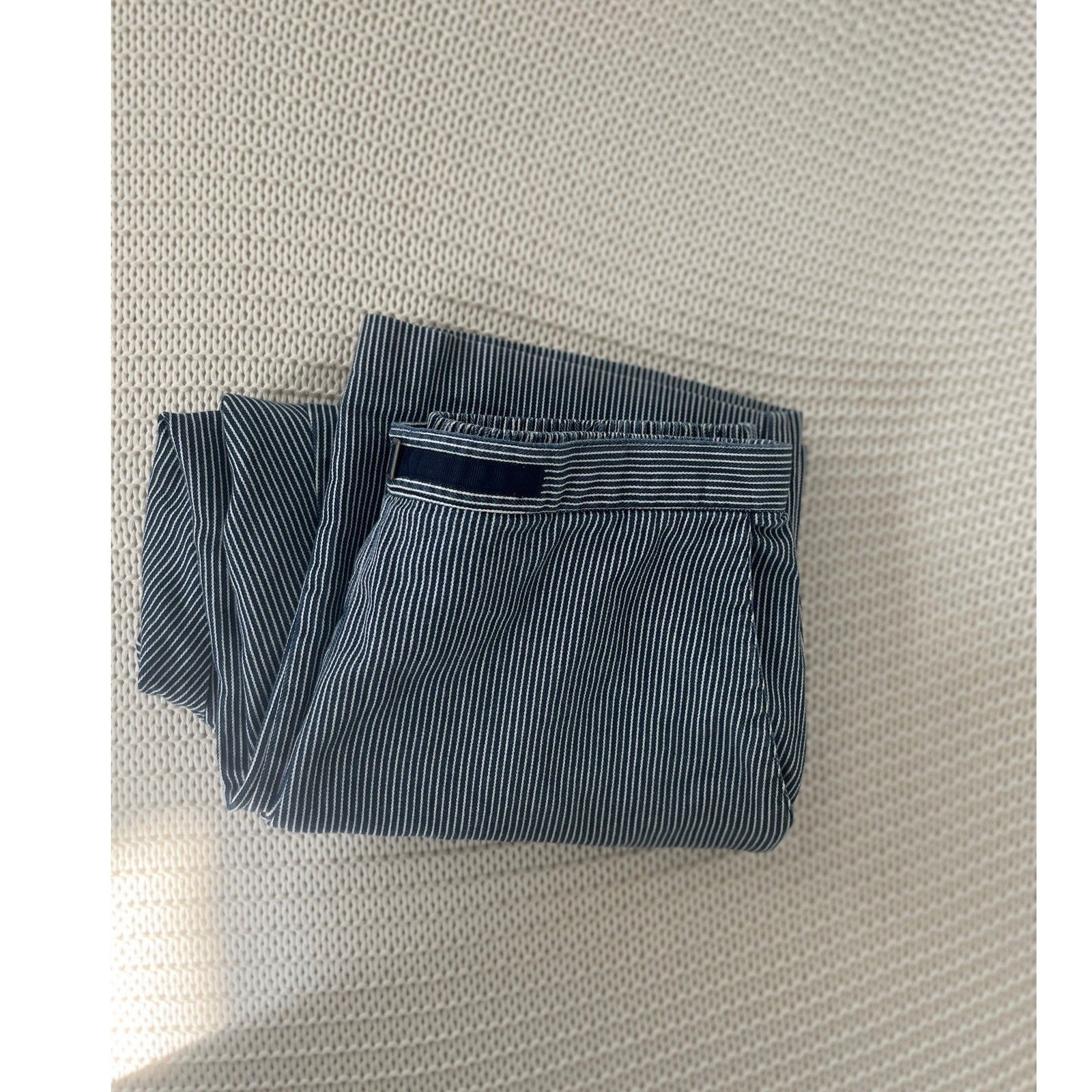 Alfred Dunner Navy White Striped Pull On Pants Straight Leg 14 W32x24