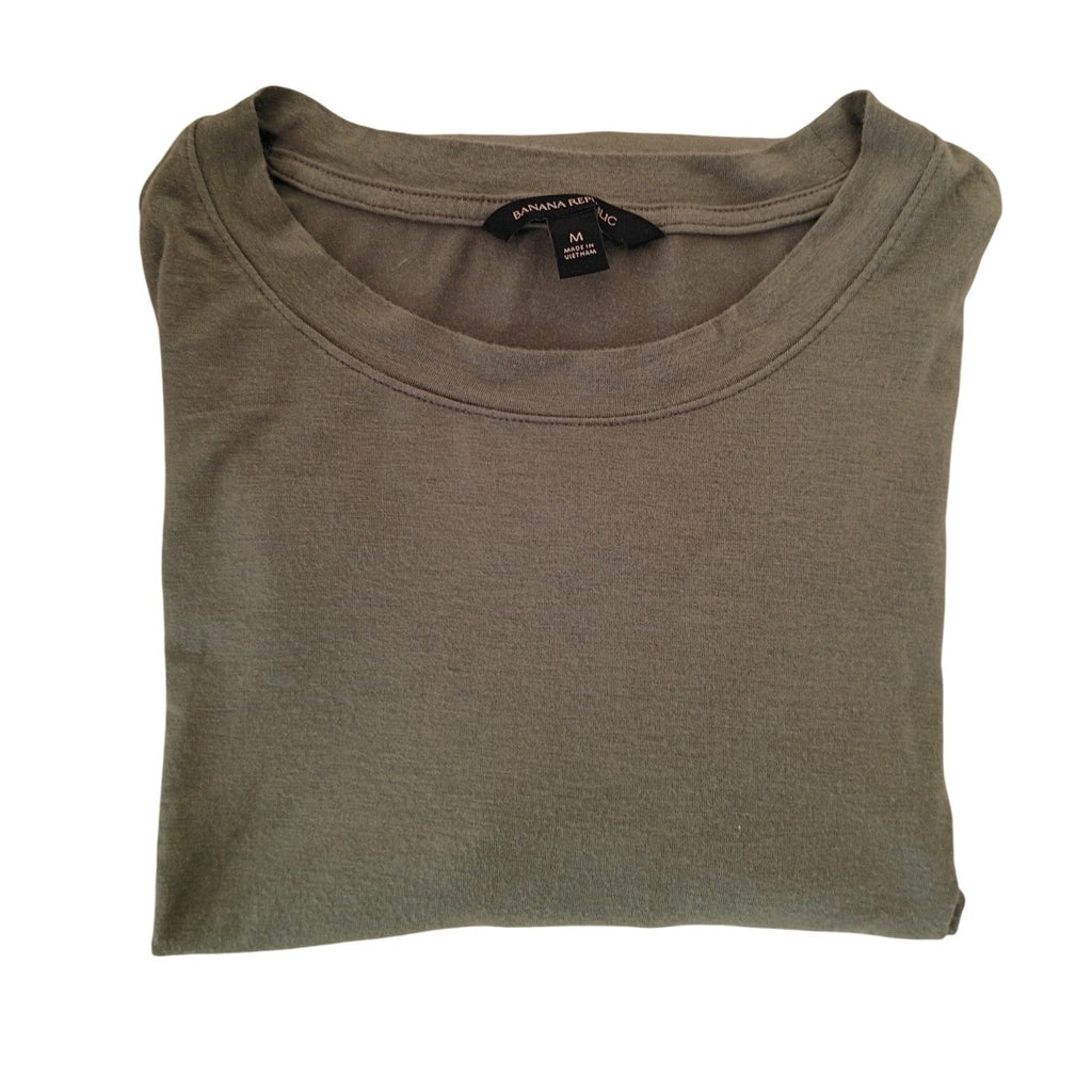 Banana Republic Olive Green Long Sleeve Crew Neck Modal Blend Top Size M
