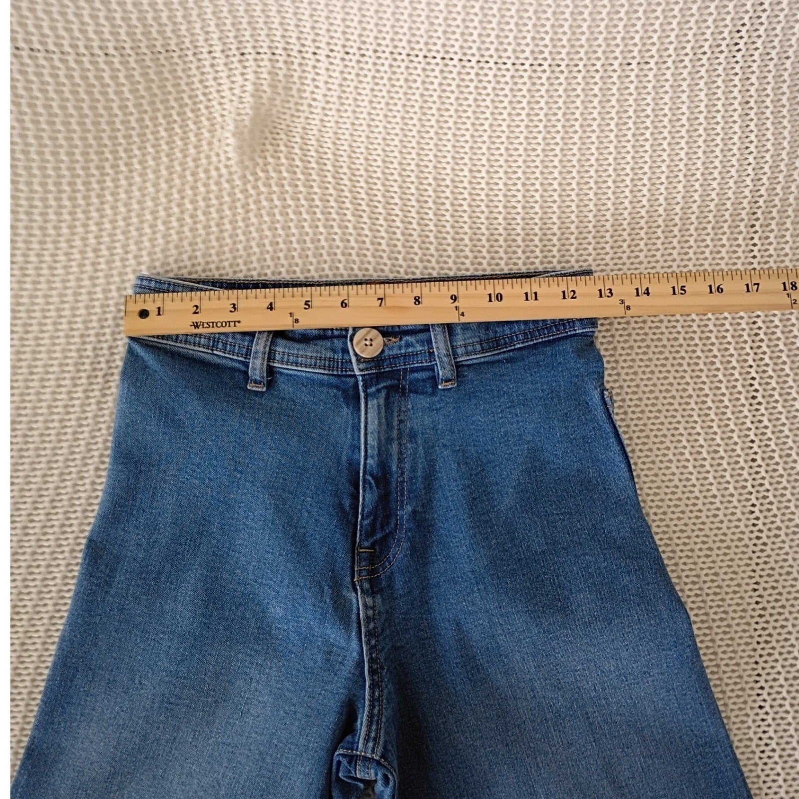 Zara High Super High Rise Wide Leg Jeans Blue Denim Frayed Hem Womens 24x28