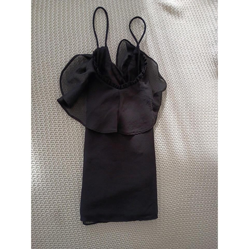 Abercrombie Fitch Ruffle Trim Cami Black Spaghetti Strap Womens M