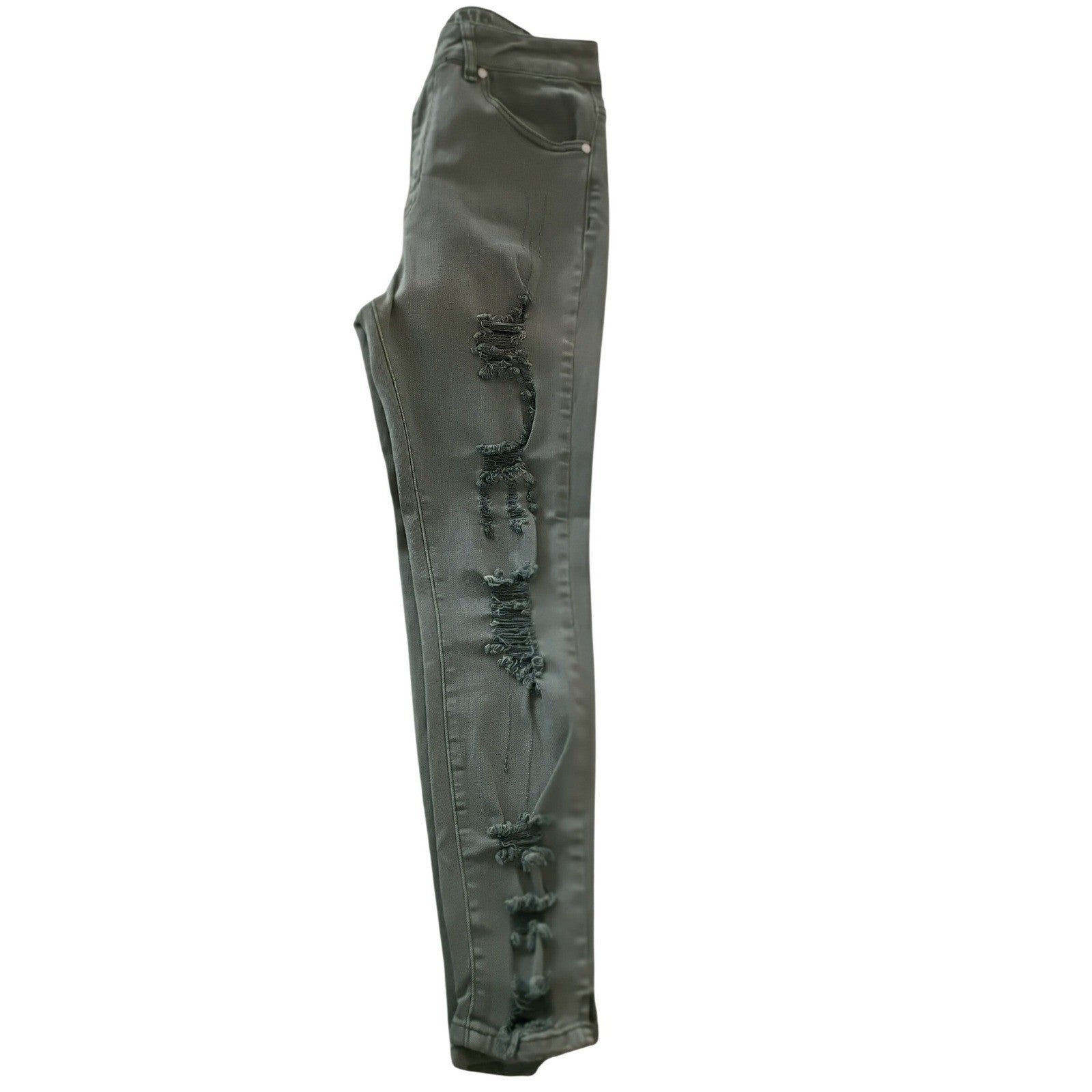 VIP JEANS Women's Olive Green Distressed Ripped Skinny Jeans Edgy Streetwear 28