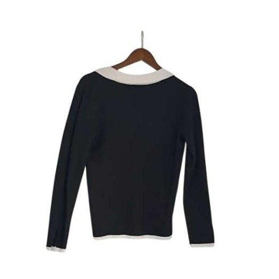 NWT Cable & Gauge Classic Black White Trim Collared Knit Cardigan Button Front M