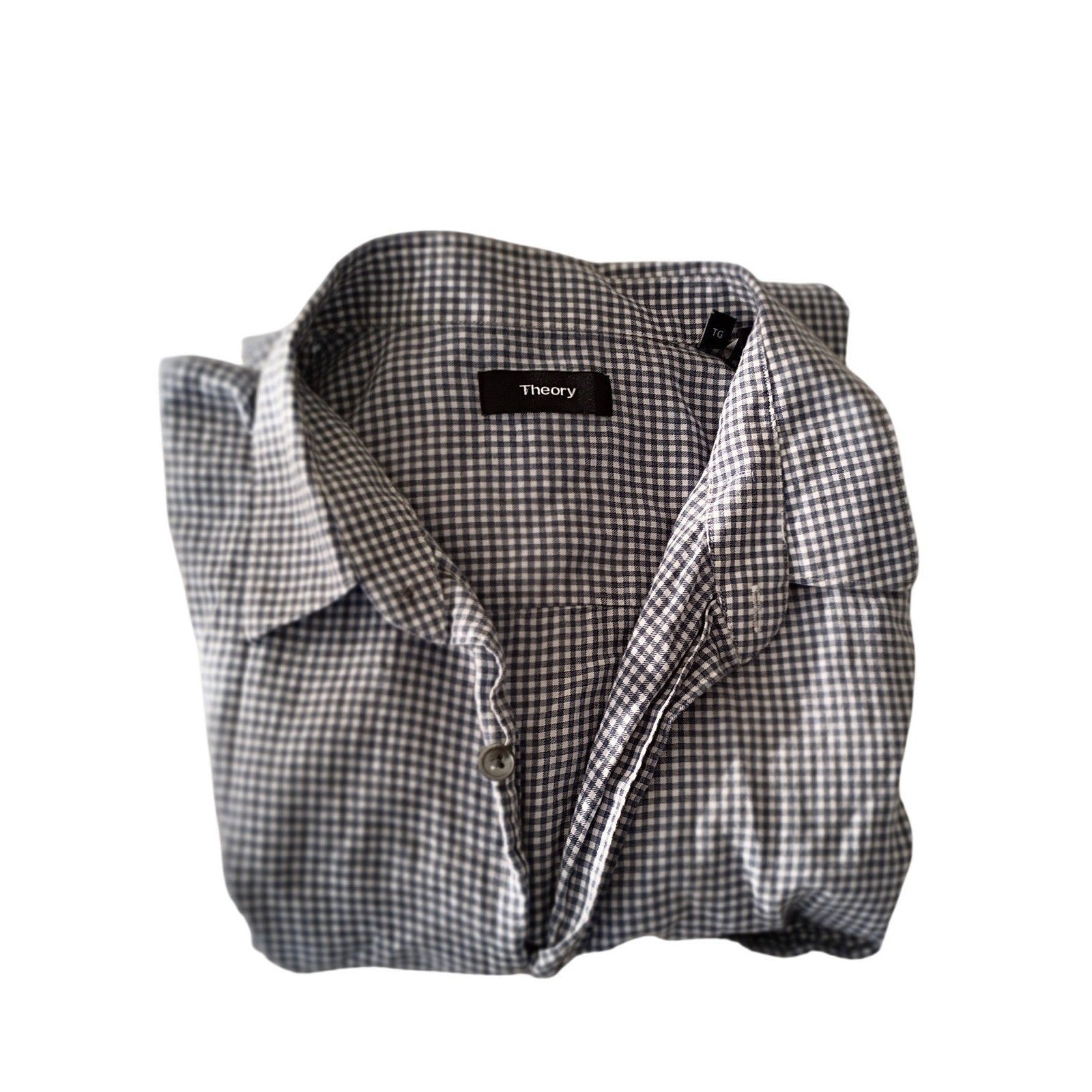 Theory Gingham Check Shirt Blue White Long Sleeve Refined Classic XL
