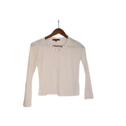 7 For All Mankind White Eyelet Grommet Top V Neck Long Sleeve Boho Blouse M