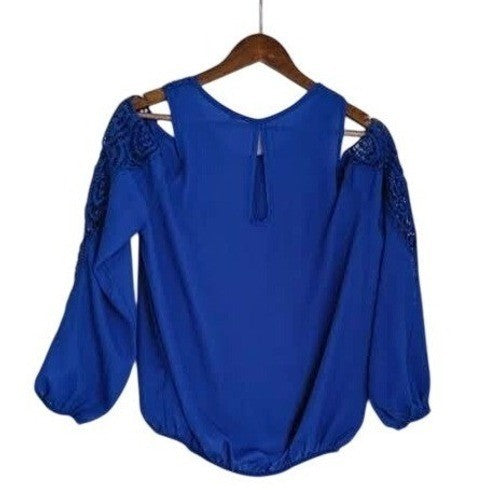 Vintage Charlotte Russe Y2K Royal Blue Cold Shoulder Crochet Lace Top L Festival