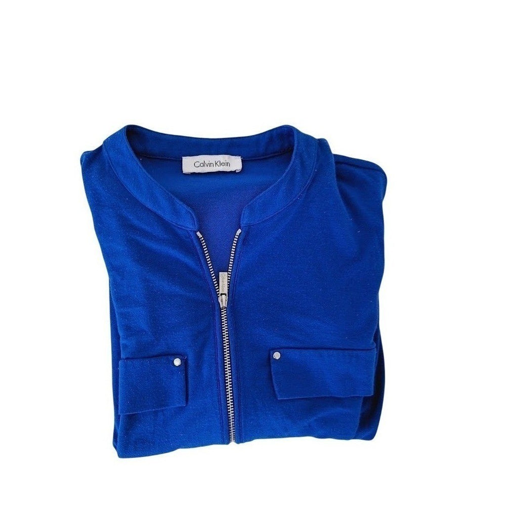 Calvin Klein Blue Zipper Pocket 3/4 Sleeve Tunic Top M Modern Professional