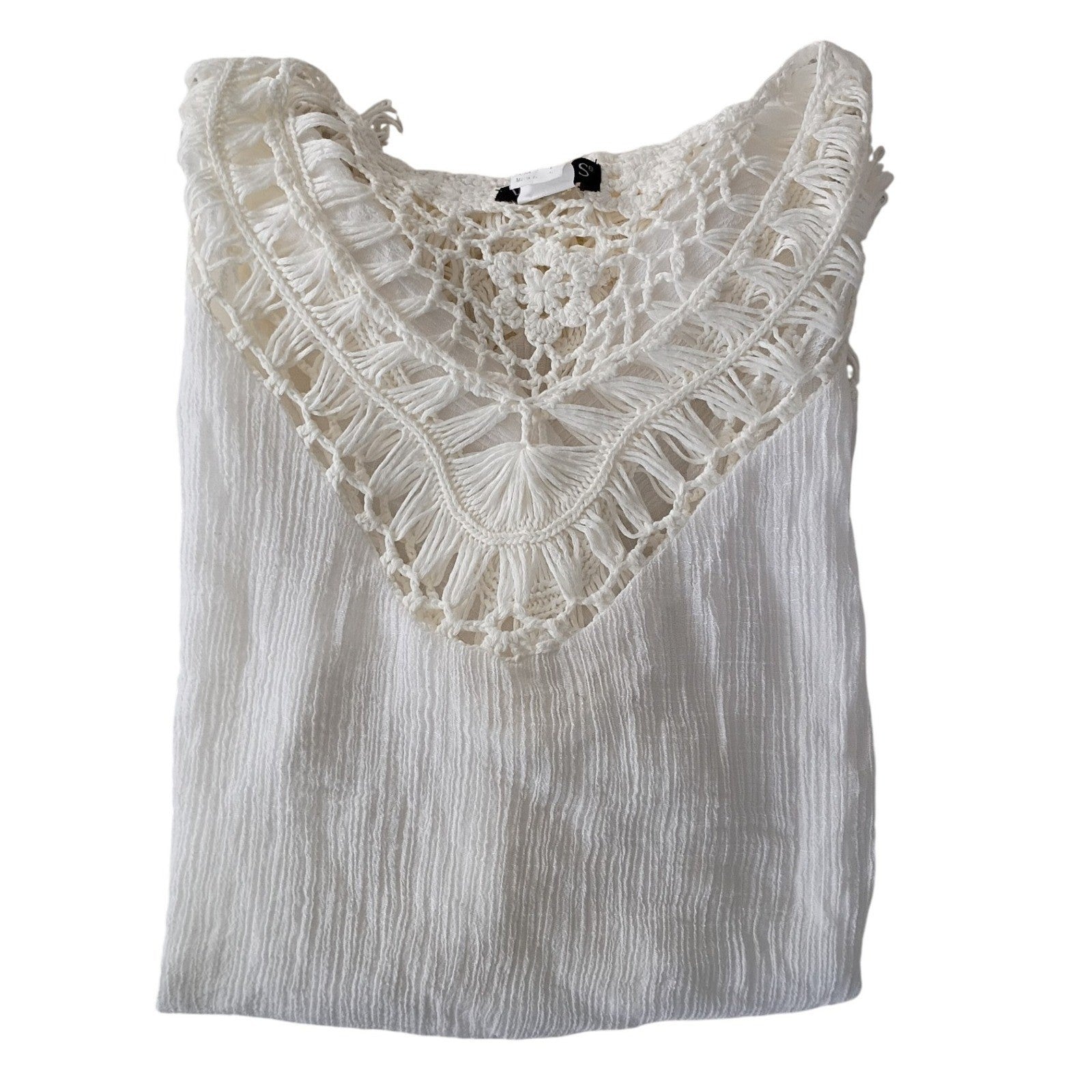 VENUS Made in Italy White Crochet Lace Cotton V Neck Tunic Cover Up Boho L