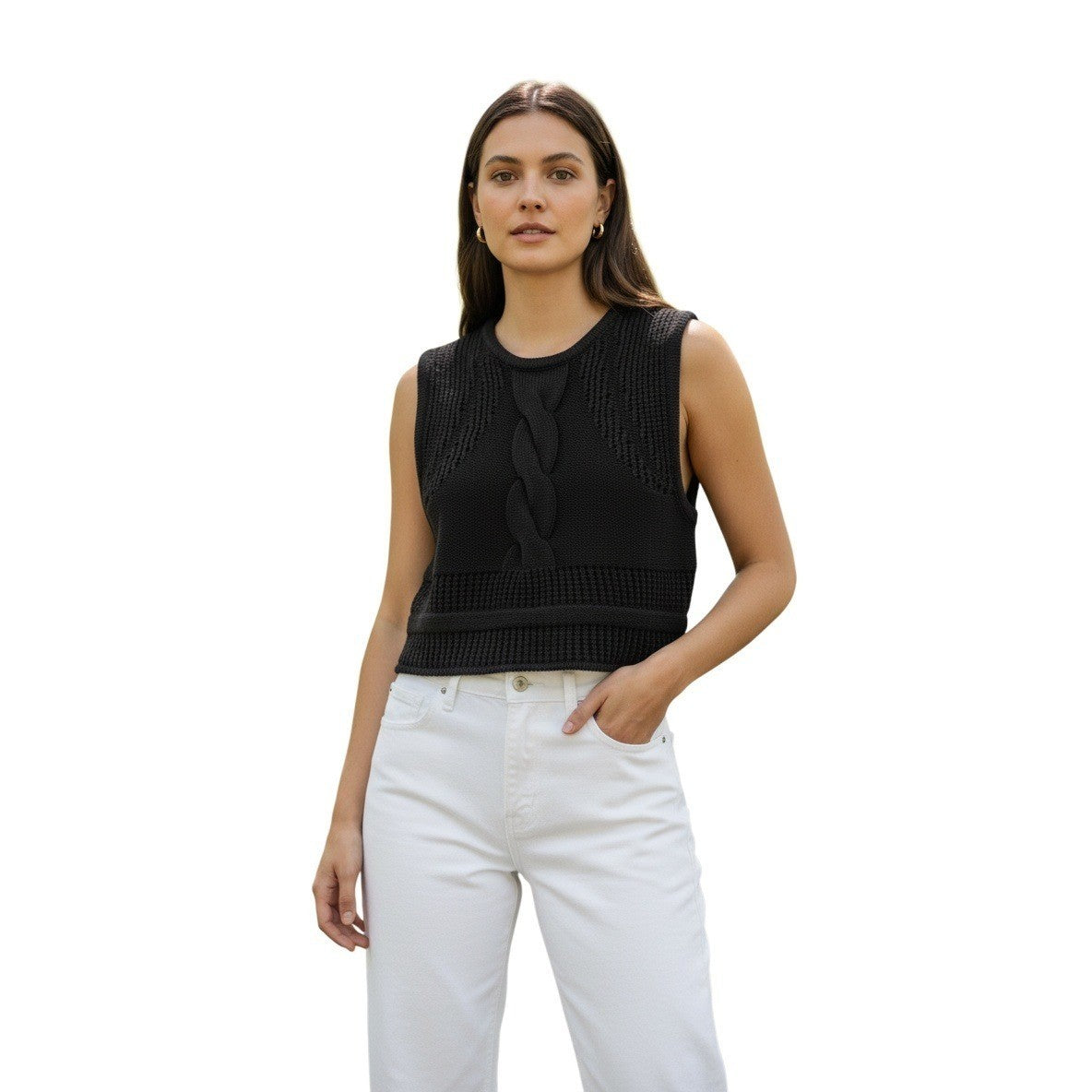 RVCA Charcoal Cable Knit Mesh Crop Tank Top XS Cotton Blend Boho Goth