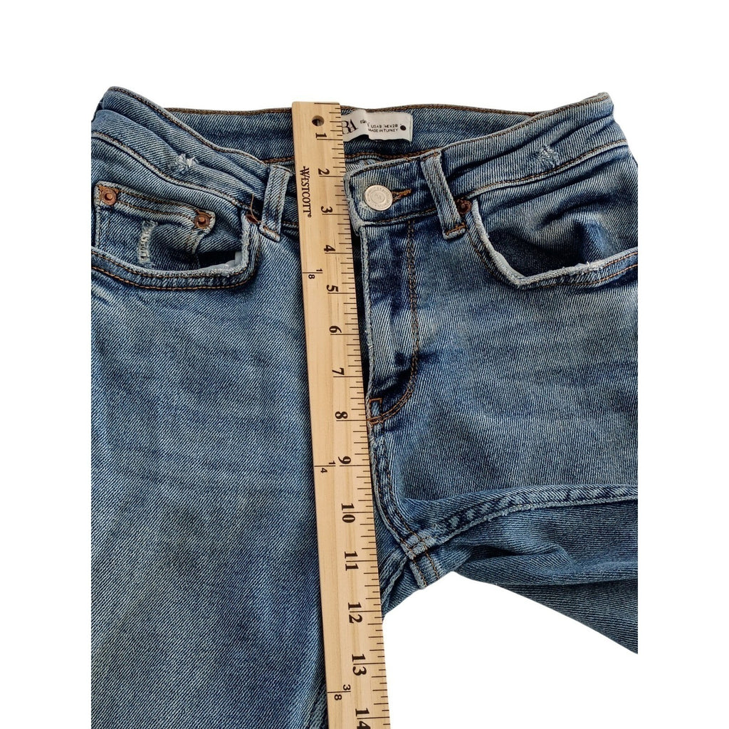 ZARA Women Blue Wash Denim Jeans Slim Fit Distressed Size 36