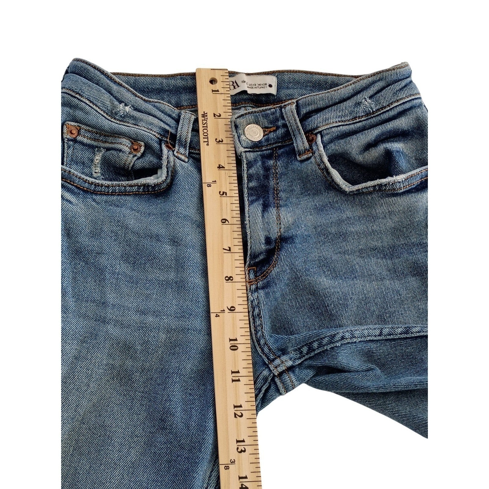 ZARA Women Blue Wash Denim Jeans Slim Fit Distressed Size 36