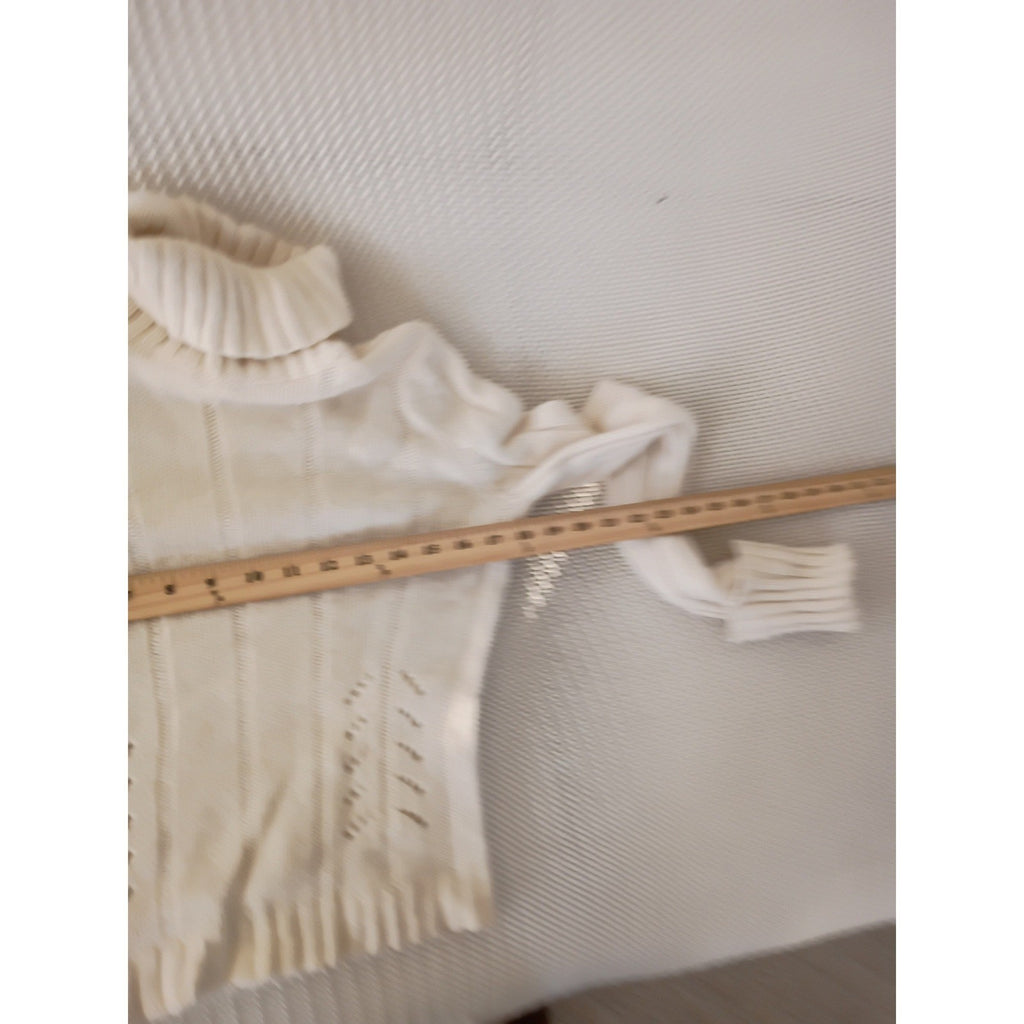 Express Y2K Ivory Ribbed Turtleneck Sweater Wool Angora Pointelle Coquette XS