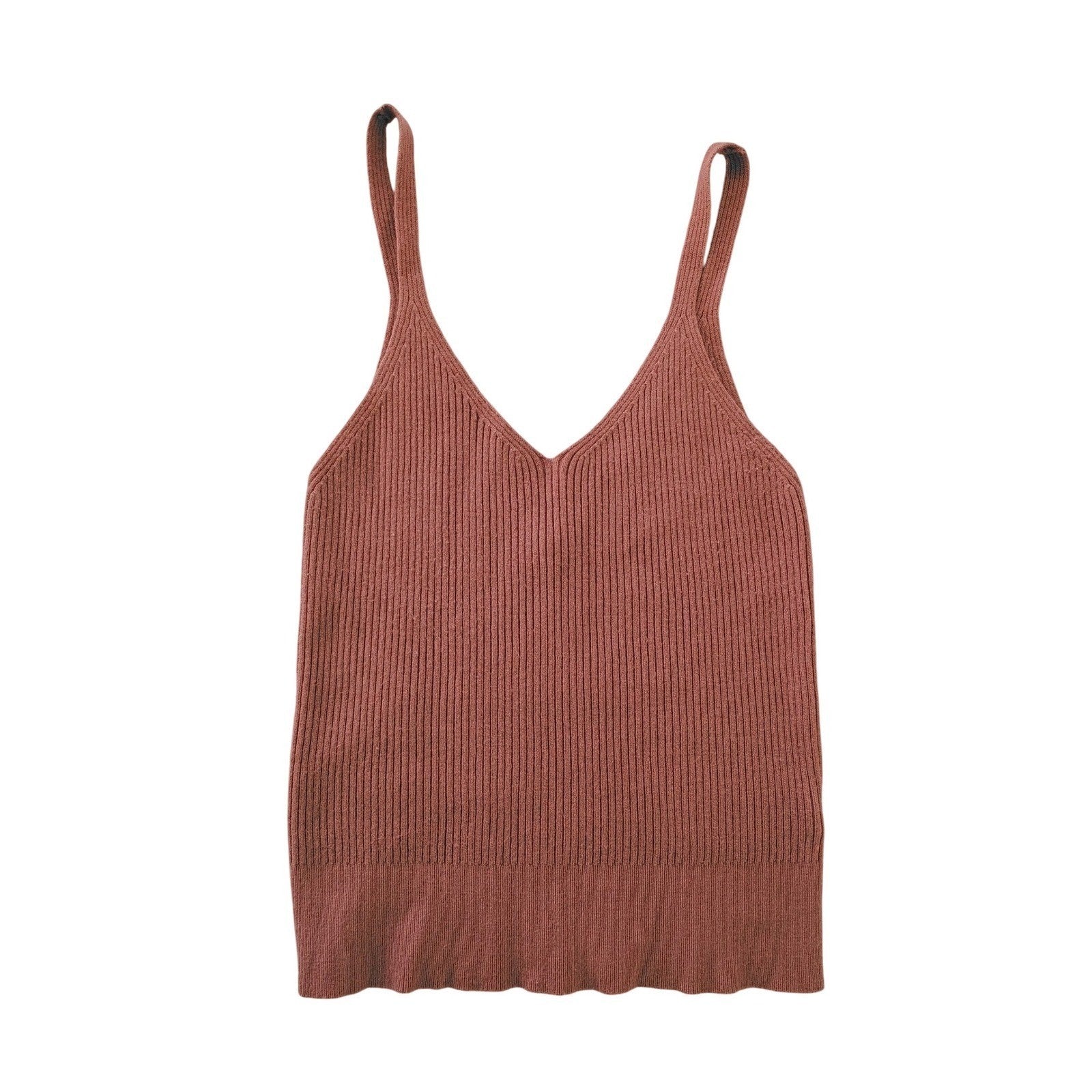 Bucul Knit Ribbed V Neck Camisole Tank Top Rusty Rose S M