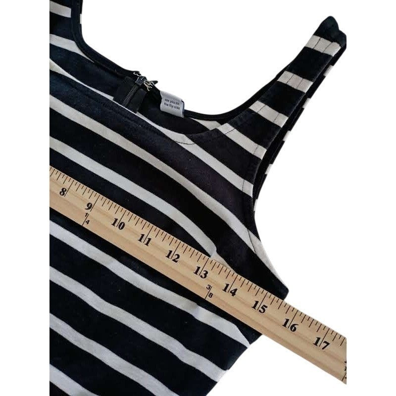 Old Navy Black White Stripe Ribbed Tank Dress S Small Cotton Blend Summer Casual