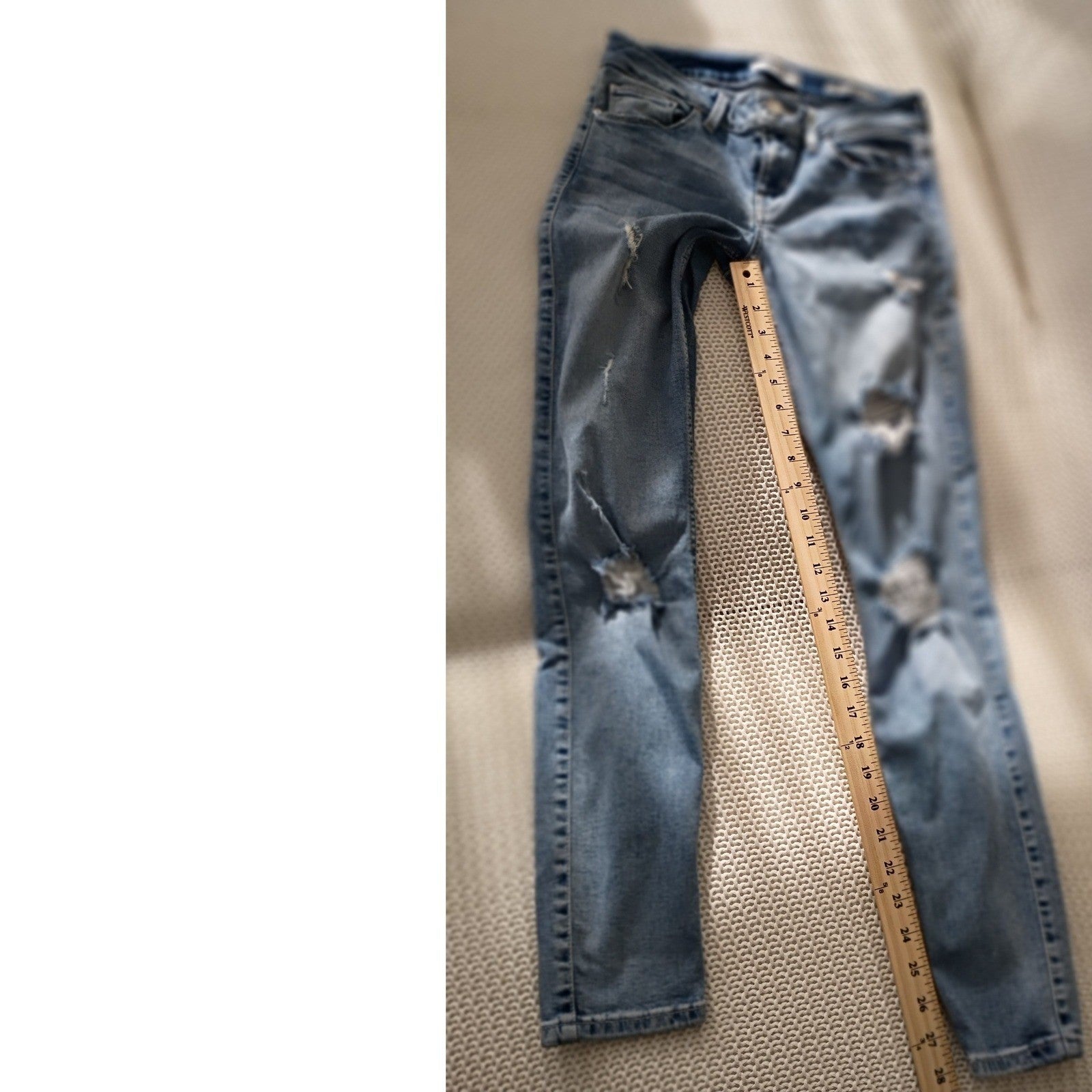 Guess Power Stretch Skinny Jeans Blue Distressed Ripped Light Wash 26x28