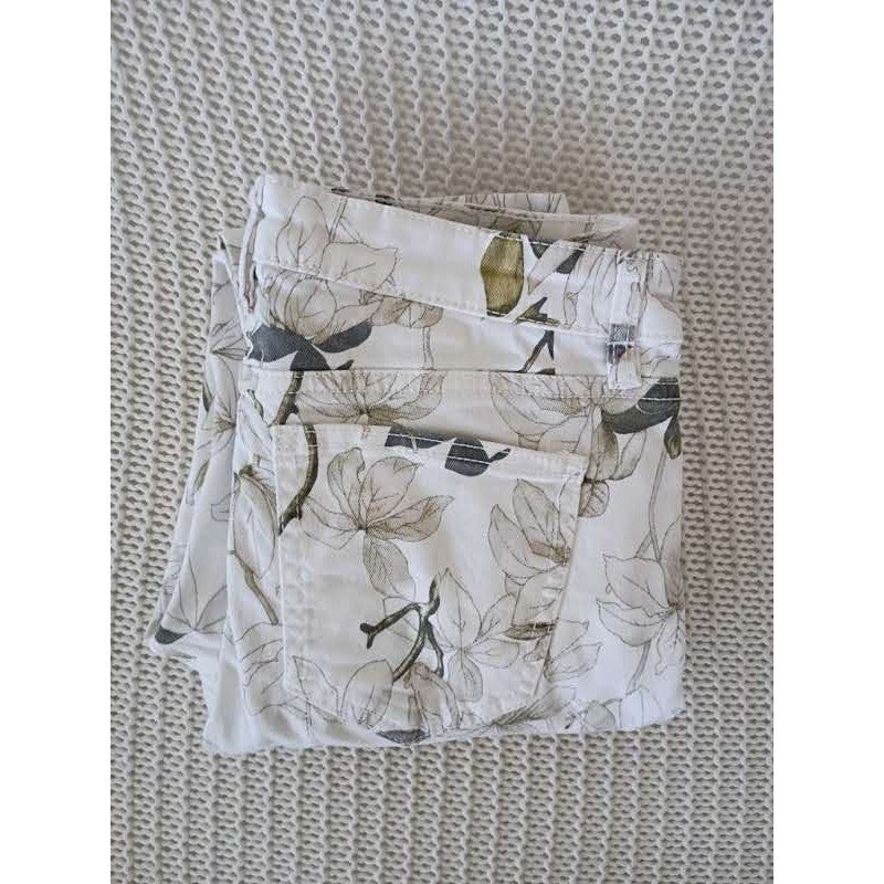 Buffalo David Bitton Havana High Rise Floral Skinny Jeans 27x25 White Grn Ankle