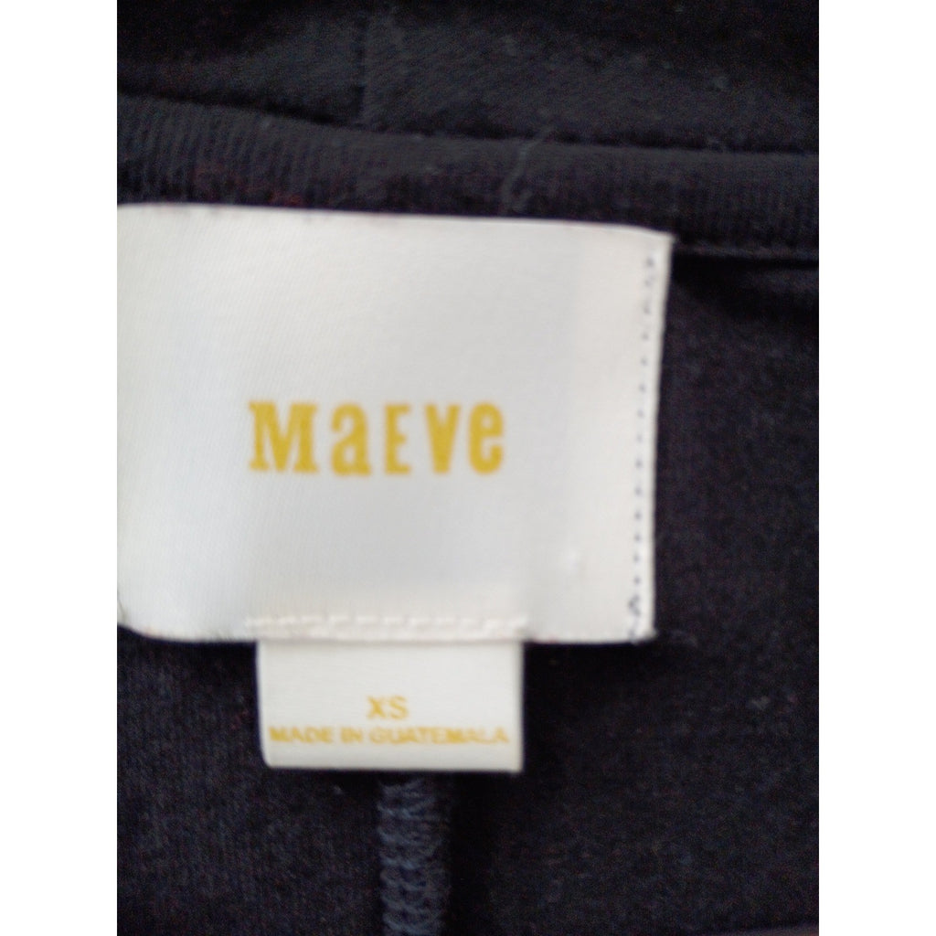 Maeve Anthropologie Black Ruched Draped V-Neck Long Sleeve Blouse S/M Minimalist