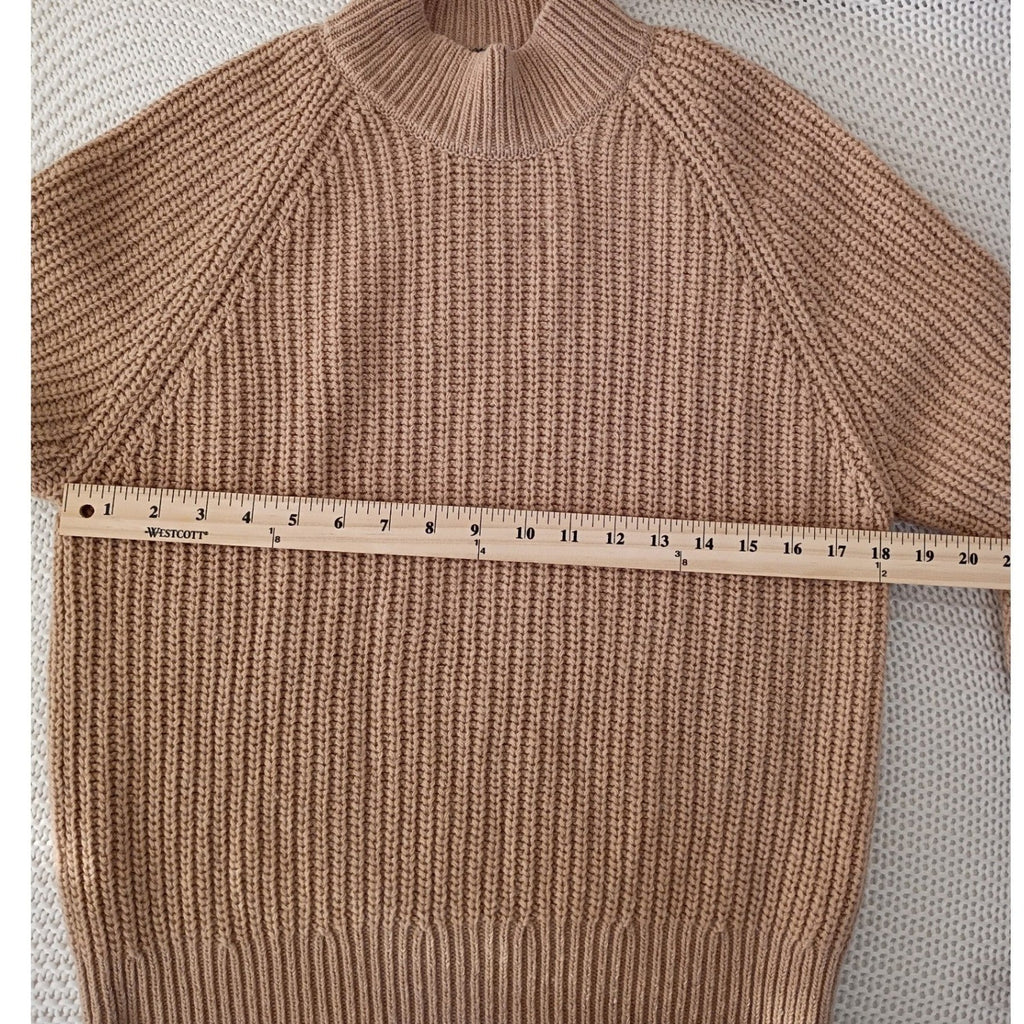 Tommy Hilfiger Elegant Camel Mock Neck Sweater 82% Lana Wool Ribbed Knit S Cozy