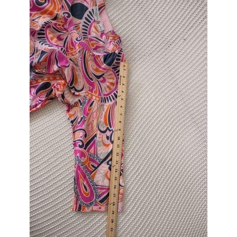 Liz Claiborne 100% Cotton Tunic Top Pink Orange Paisley 3/4 Sleeve V-Neck Fits L