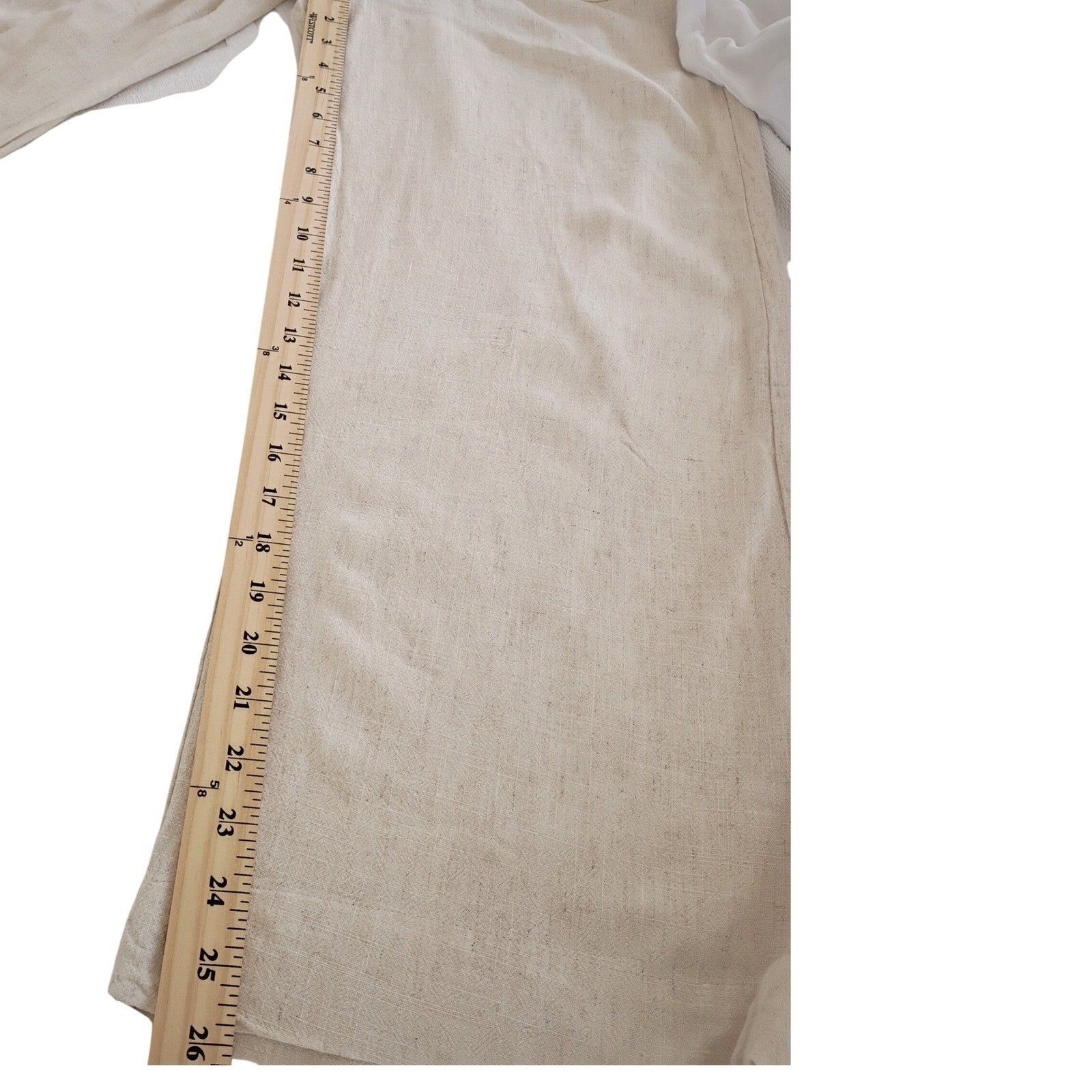 Linen Blend Wide Leg Pants Beige Paperbag Waist Drawstring Casual Comfort
