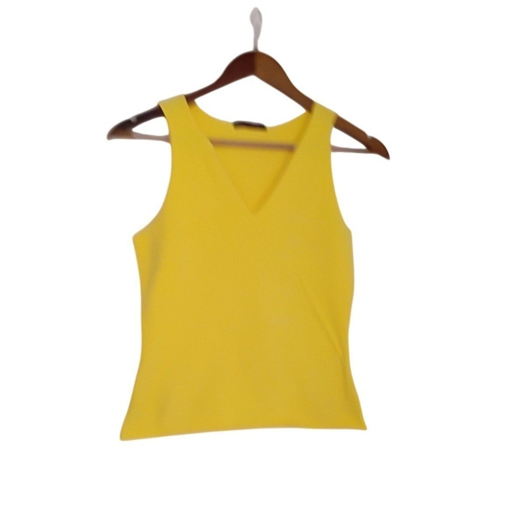 Nally & Millie Vibrant Yellow V-Neck Sleeveless Tank Top Raw Hem USA S M Boho