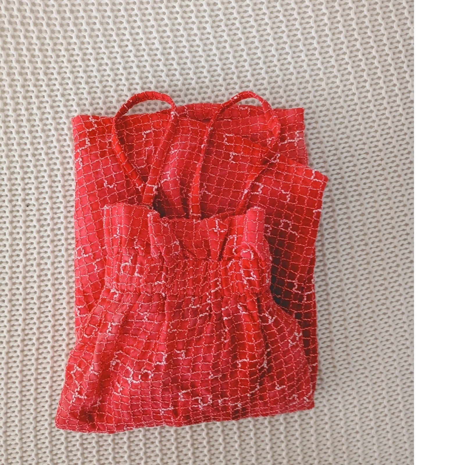 Maeve Anthropologie Red White Grid Print Ruffle Camisole Top Fits S Coastal