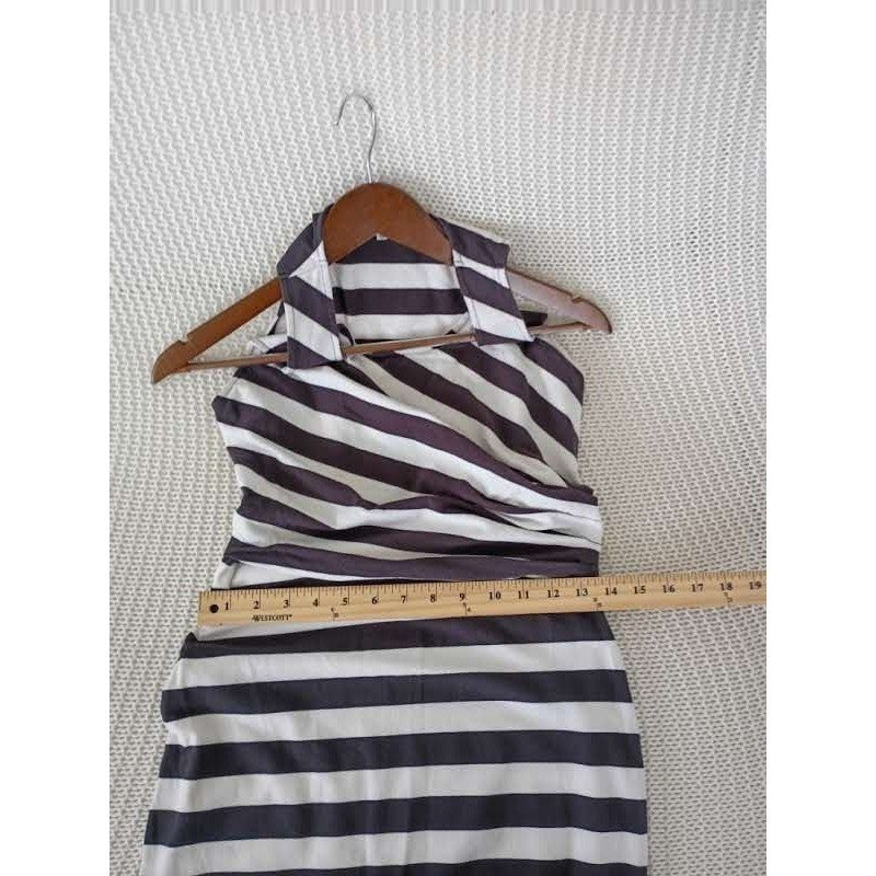 Rachel Roy Black/Wht Cotton Striped Slvless Draped Sheath Midi Dress Fits S $129