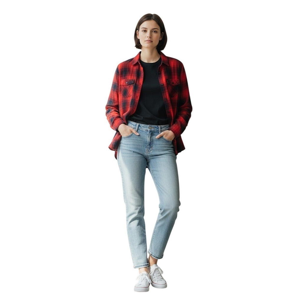 Madewell Classic Red Black Cotton Blend Plaid Button Up Shirt Classic Fit S