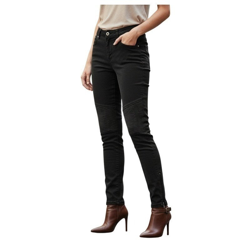 Zara Black Coated Moto Pants 28x28 Night Out Sleek Faux Leather Biker Ankle Zip