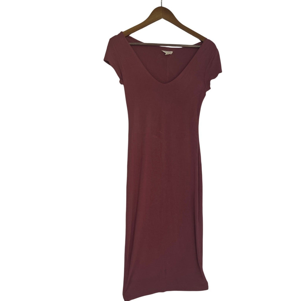 See You Monday Burgundy Knit Midi Dress Short Slve Everyday Casual Minimalist S