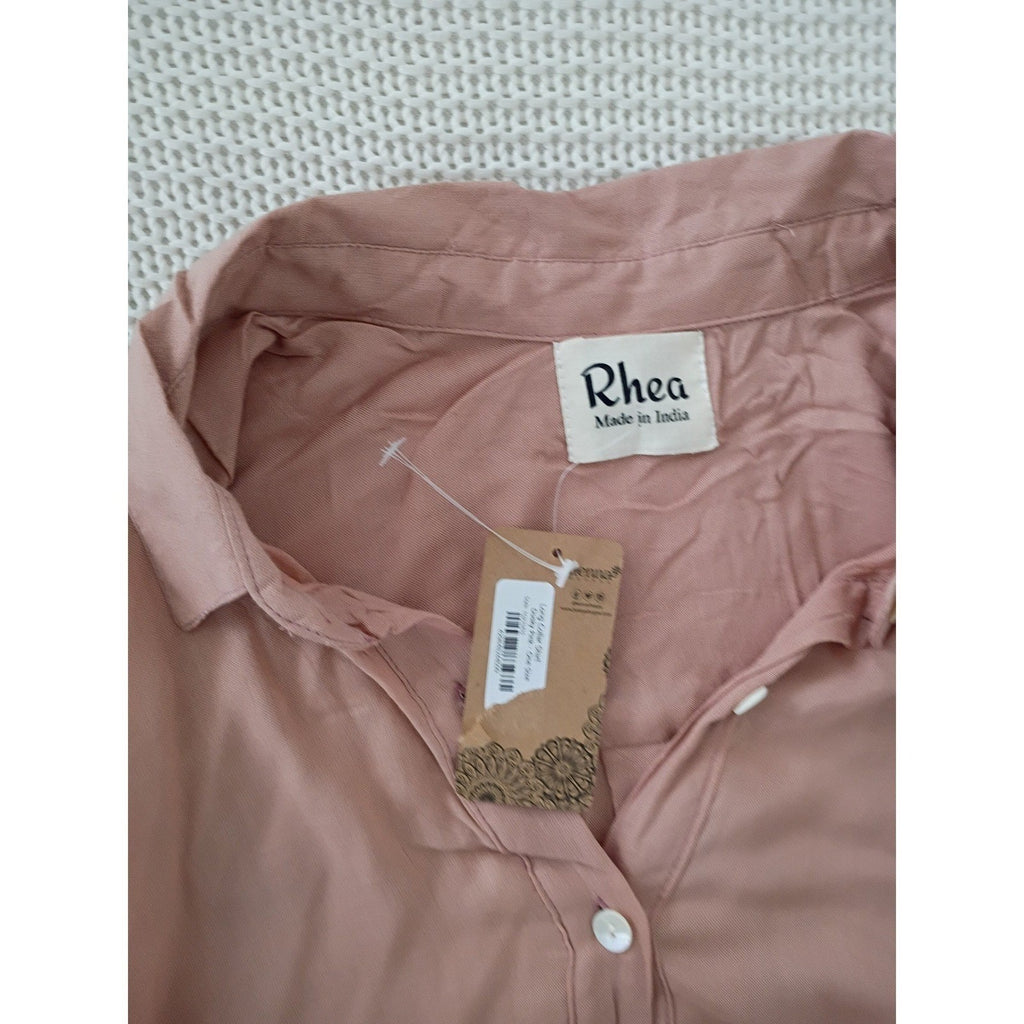 NWT RHEA Boho Dusty Pink Viscose High Low Button Down Shirt Dress OS Coastal
