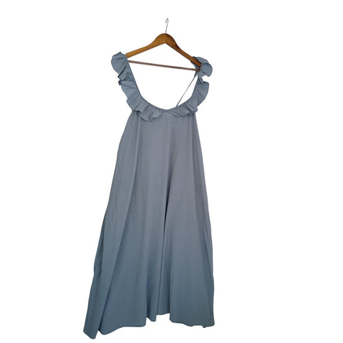 98% Cotton L/XL Maxi Dress ZEXXXY Blue Ruffle Strap Square Neck Slveless Coastal